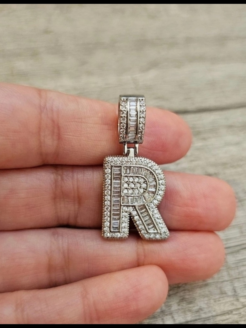 Initial R Pavé Letter Pendant Charm in Silver Tone